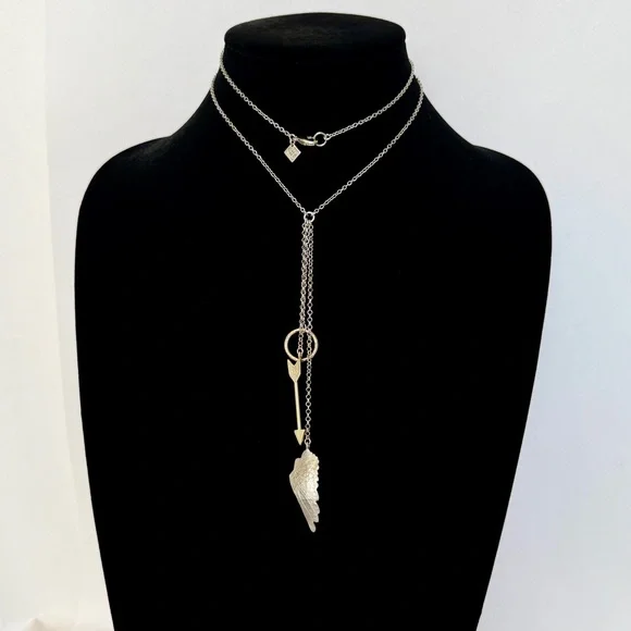 BANANA REPUBLIC | Two-tone Y-Drop Circle, Arrow & Feather Pendant Necklace | NWT - Picture 5 of 7